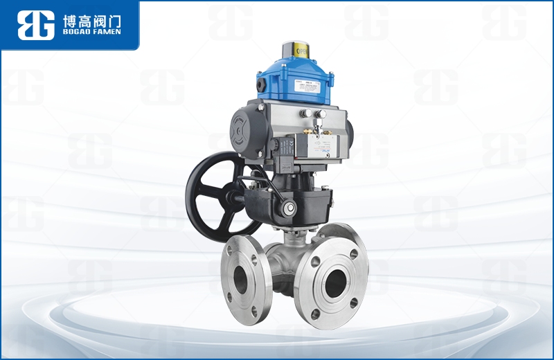 氣動三(sān)通法蘭球閥(fa)